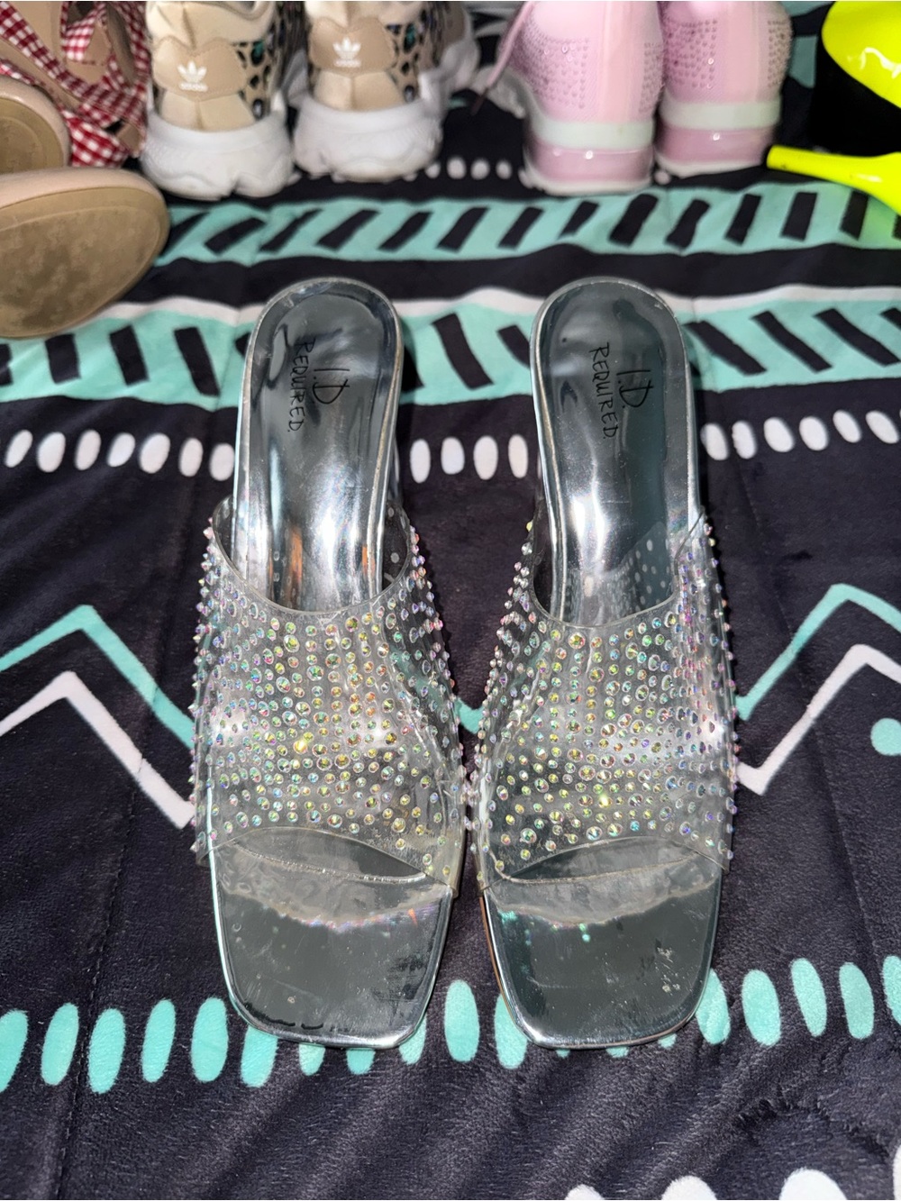 Rhinestone Embellished Clear Slide Heels - Silver